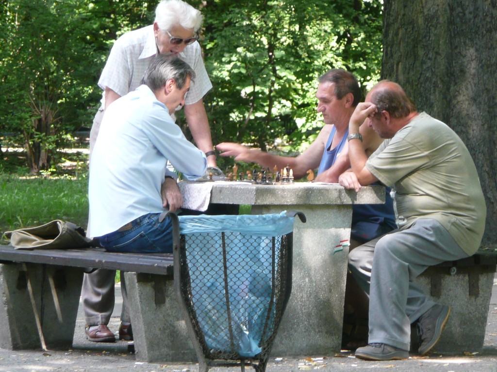 "Knight to K4. Check"   "Don't call me Czech, I was born here" - Blokes playing chess in park on hot day